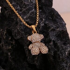 Gold Teddy Bear Pendant Necklace with Crystals ✨